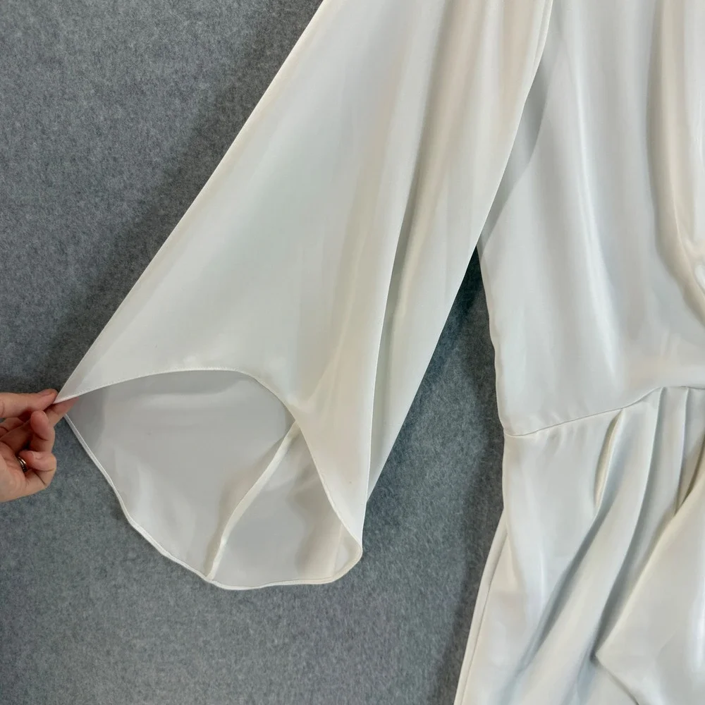 Ramy Brook Penny Bell Sleeve Mini Dress White Tie Front LS Collar Womens Size L?